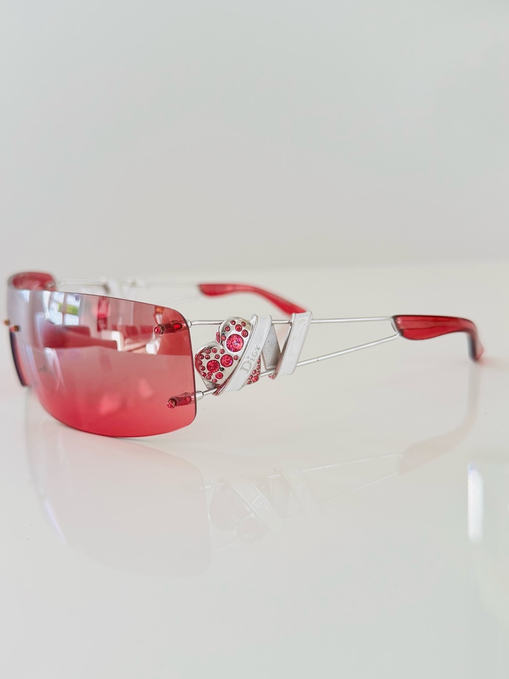 Extremely RARE 🍒 Vintage Dior heart core rimless Swarovski sunglasses - Picture 5 of 8
